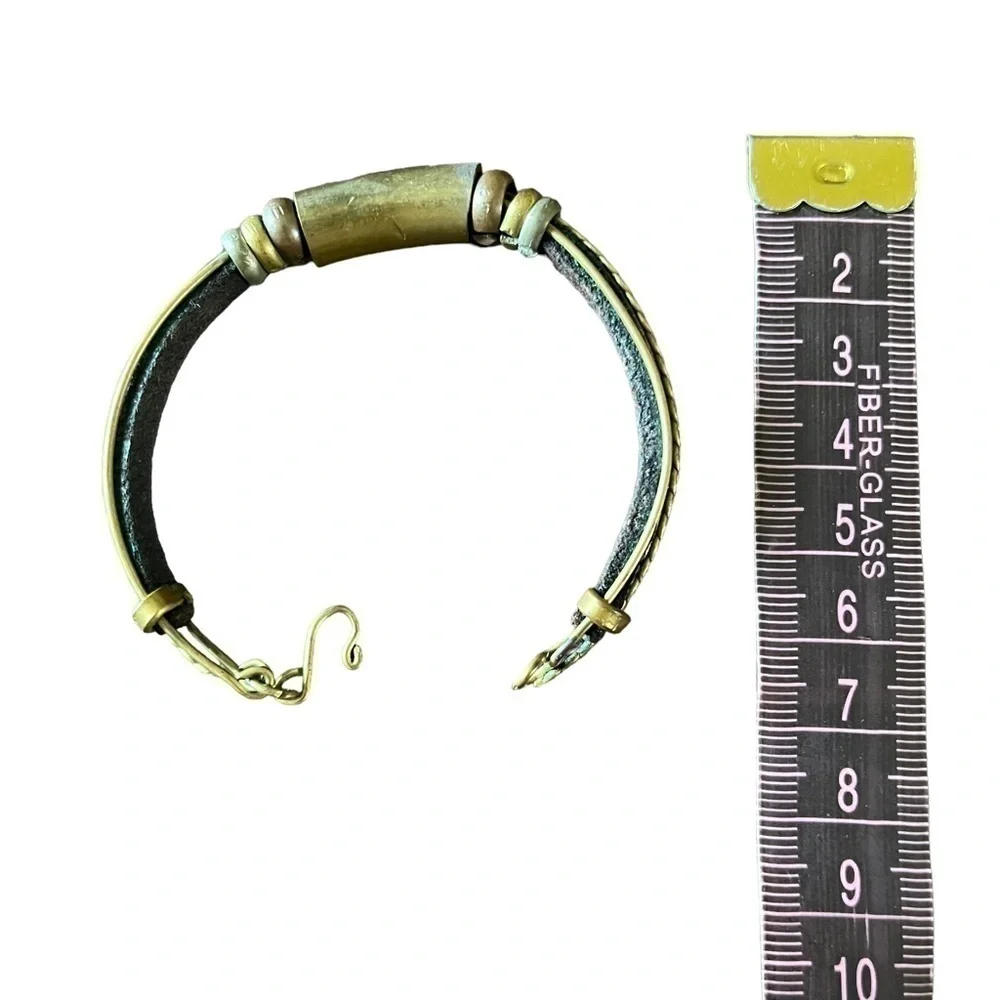 Men’s Brass Leather Bangles Bracelets Jewelry Ethnic Handmade